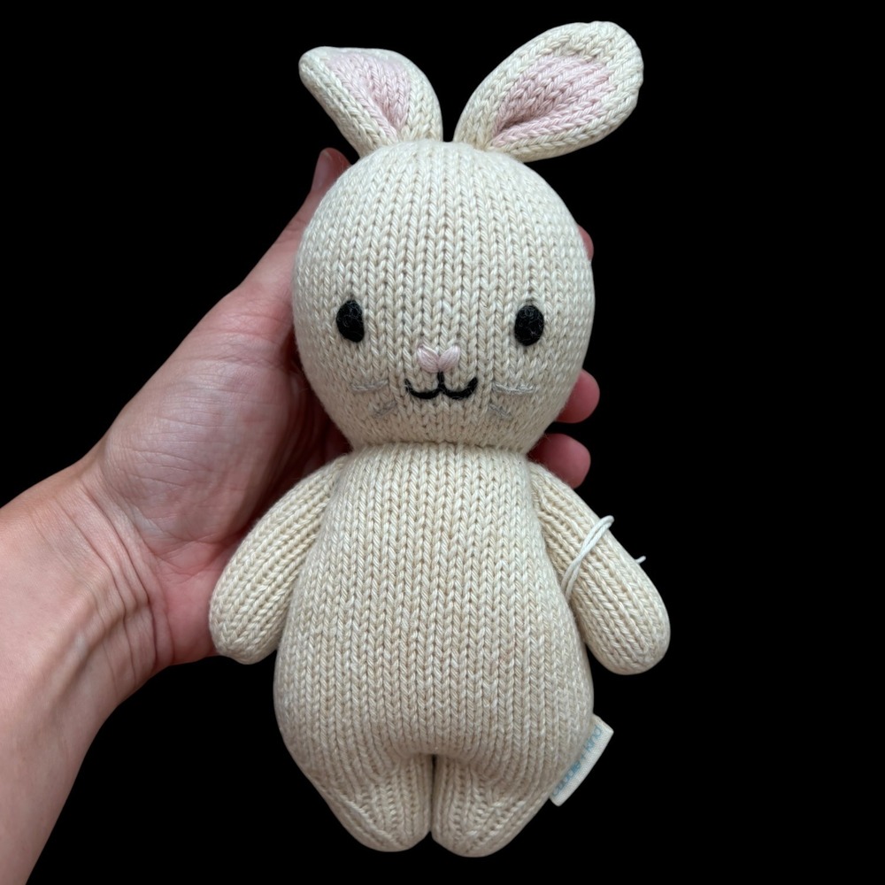 Cuddle + Kind Baby Rabbit Oatmeal Bunny Hand Knit Stuffed Animal Cream Plush Toy - Picture 6 of 7